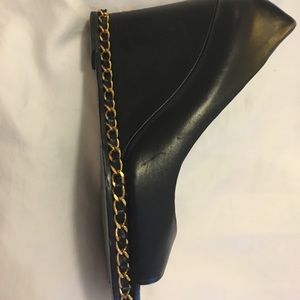 Chanel black leather wedges size 8
